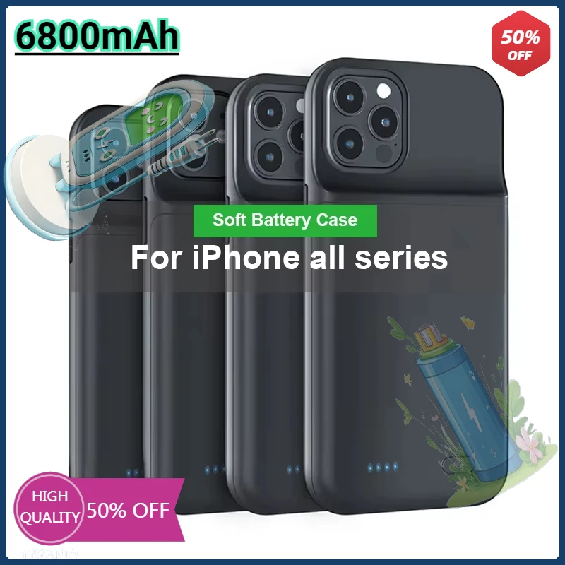 6800mAh Battery Charger Case Powerbank for IPhone 6 7 8 SE XR X XS 11 12 13 14 15 16 Pro Backup External Phone Charging Case