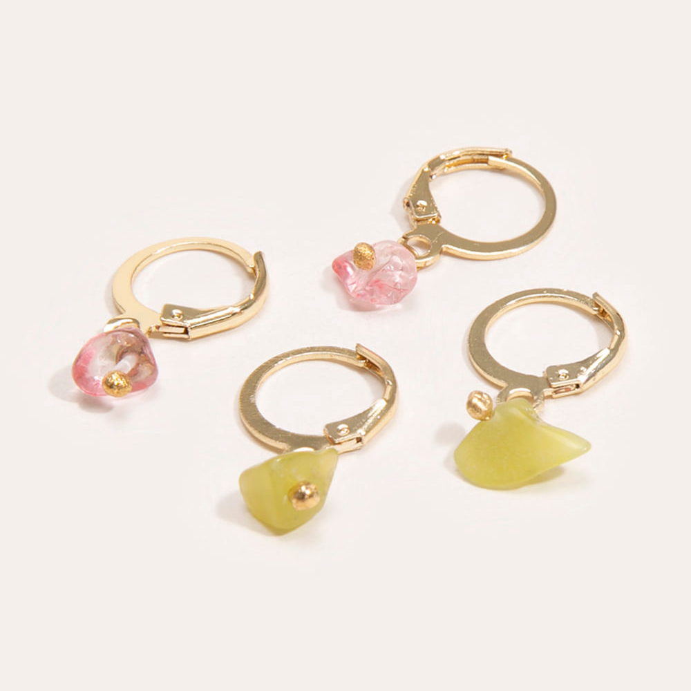 Kit de dois brincos argola com pedras dourado Kit de dois brincos argola com pedras dourado