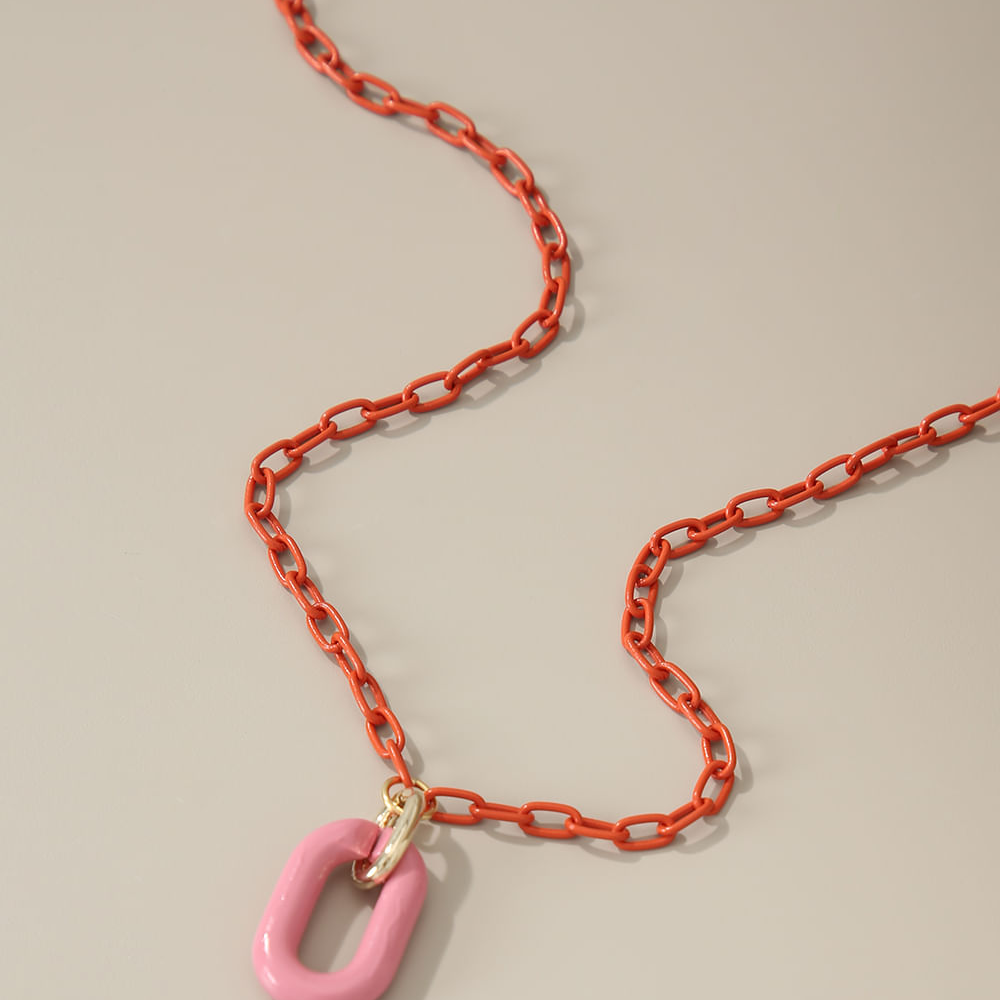 Colar Feminino Corrente com Pingente de Elo Laranja Colar Feminino Corrente com Pingente de Elo Laranja