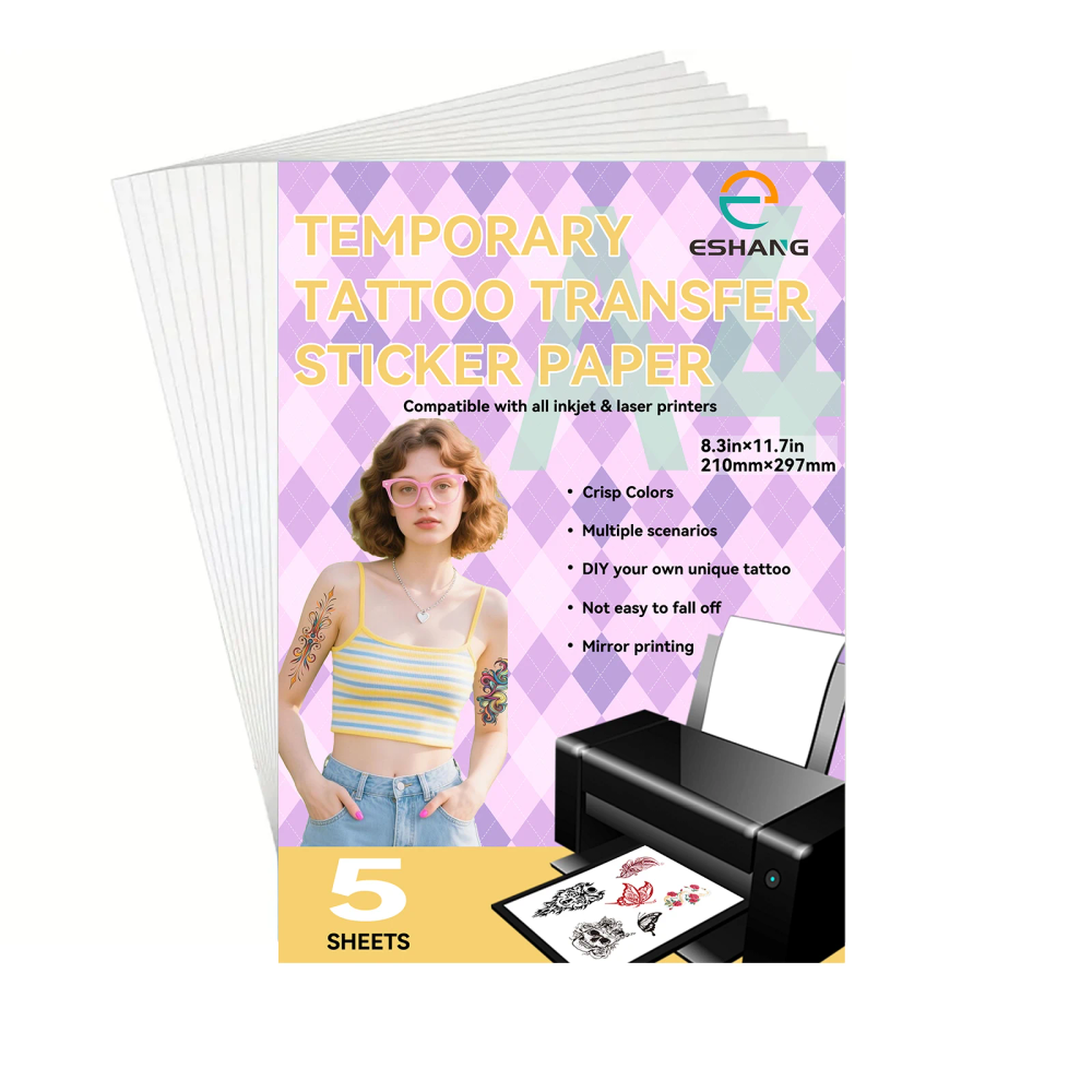A4 Temporary Tattoo Transfer Paper, Compatible with All Laser& Inkjet Printers, Create Your Own Custom Temporary Tattoos on Skin