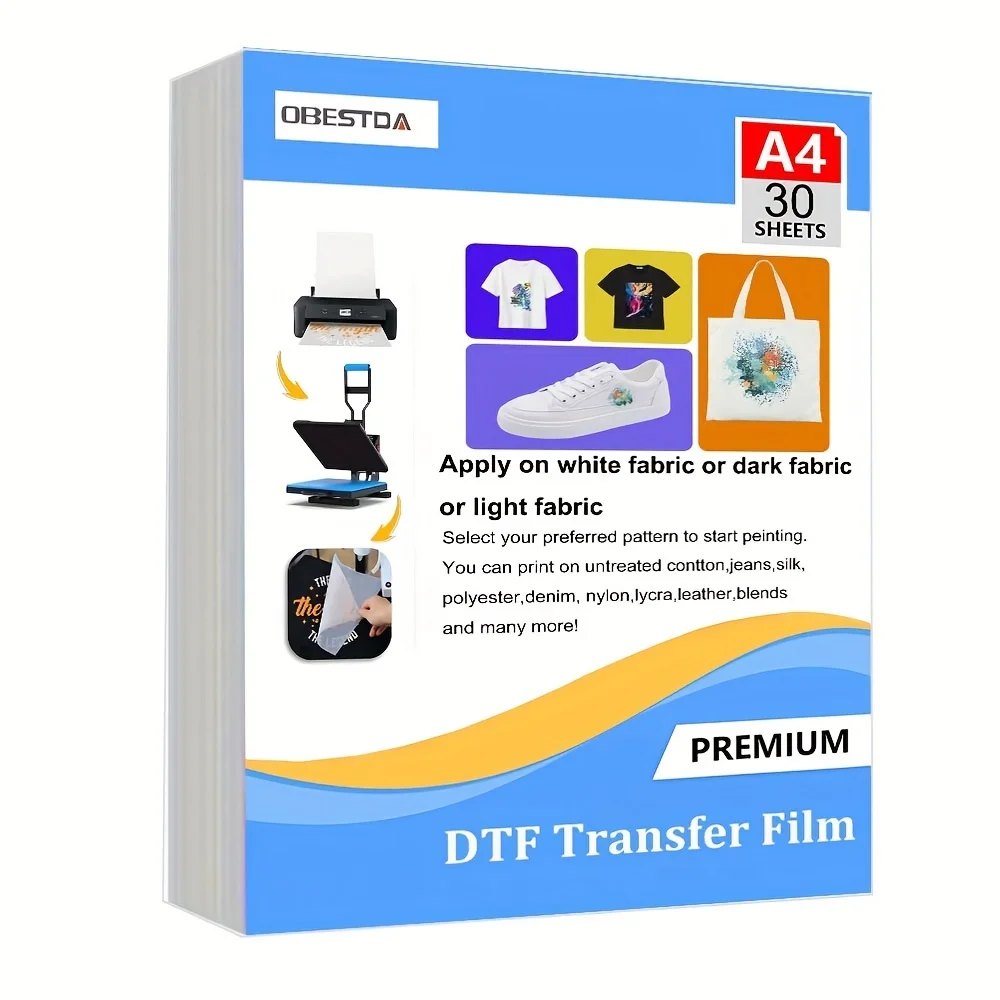 A4 30 Pcs DTF Transfer Film PET Heat Transfer Paper Matte Double-Side Clear Pretreat Sheets for DIY Direct on T-Shirts Bags A4 30 Pcs DTF Transfer Film PET Heat Transfer Paper Matte Double-Side Clear Pretreat Sheets for DIY Direct on T-Shirts Bags