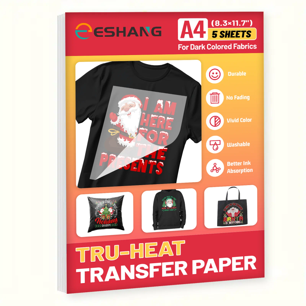 A4 Size 5 Sheets Iron-On Transfer Paper for Dark Fabrics Washable Durable Transfer Paper Compatible Inkjet Printing A4 Size 5 Sheets Iron-On Transfer Paper for Dark Fabrics Washable Durable Transfer Paper Compatible Inkjet Printing