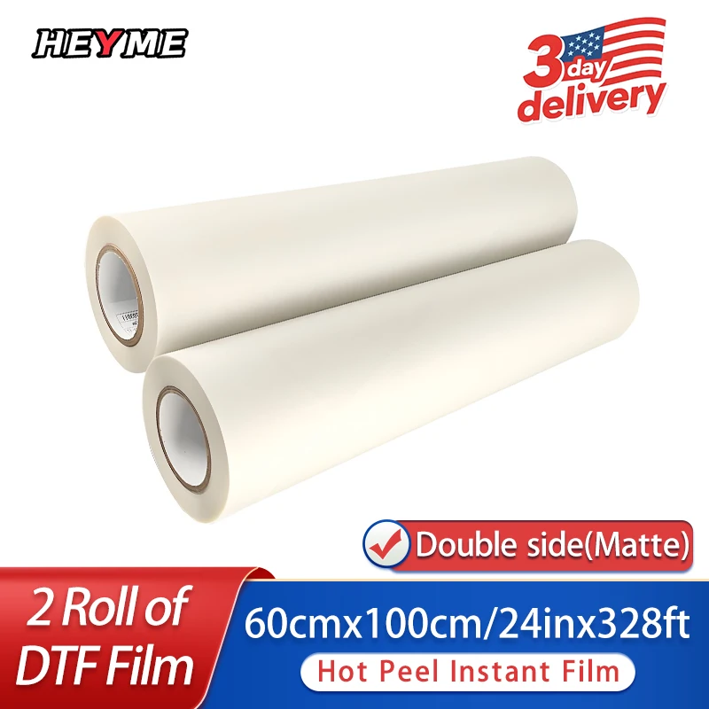 2 Roll 60cmx100m/24inx328ft DTF Transfer Film Hot Peel Instant Film Double Side Matte Direct Transfer Film for Heyme Printer 2 Roll 60cmx100m/24inx328ft DTF Transfer Film Hot Peel Instant Film Double Side Matte Direct Transfer Film for Heyme Printer