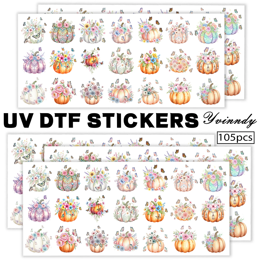 105Pcs/Set Watercolor Flower Pumpkin Keychain Transfer Paper UV DTF Transfer Paper Durable High-viscosity Transfer Paper 105Pcs/Set Watercolor Flower Pumpkin Keychain Transfer Paper UV DTF Transfer Paper Durable High-viscosity Transfer Paper
