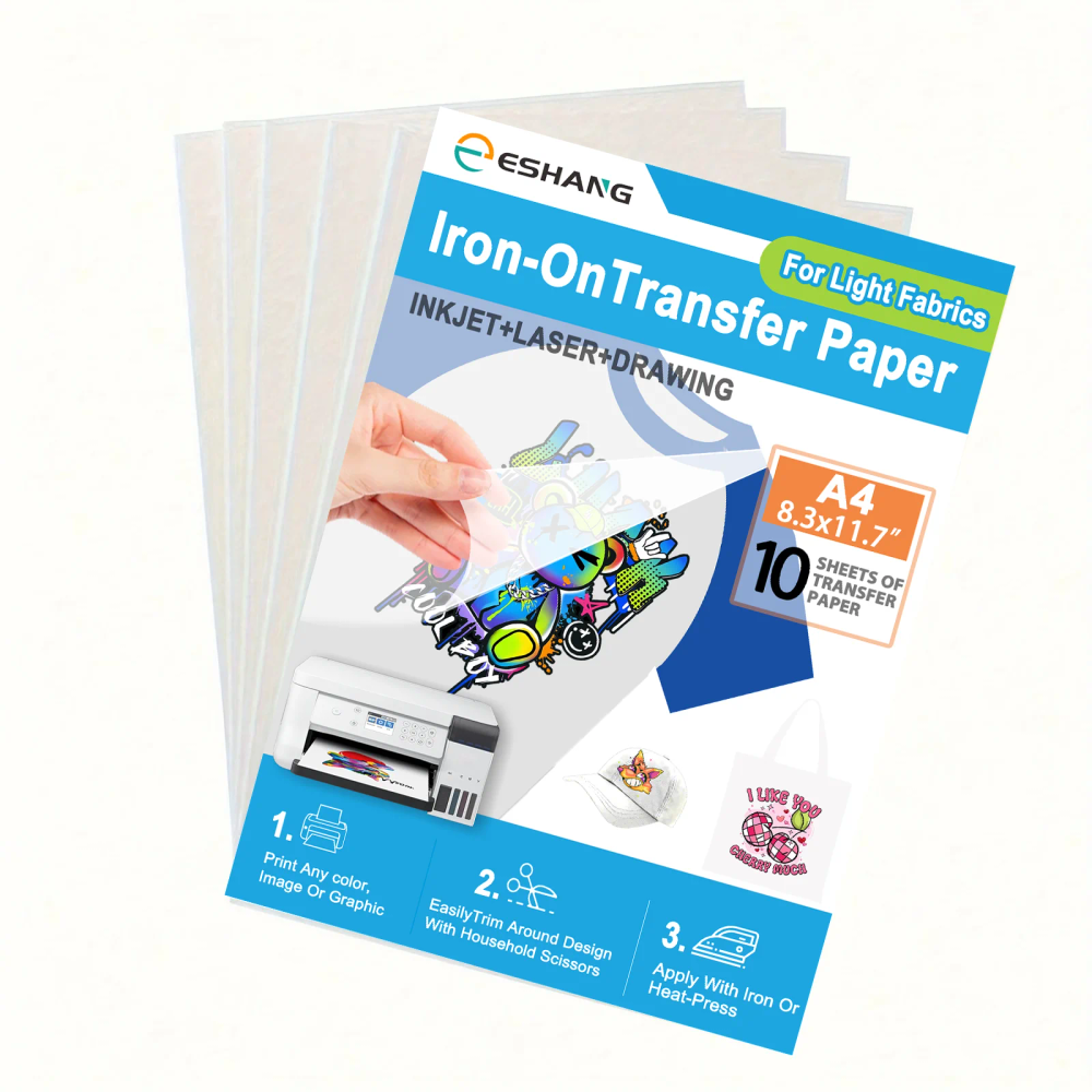 10 sheets of A4 premium heat transfer paper suitable for light-colored fabrics, for use with inkjet and laser printers 10 sheets of A4 premium heat transfer paper suitable for light-colored fabrics, for use with inkjet and laser printers