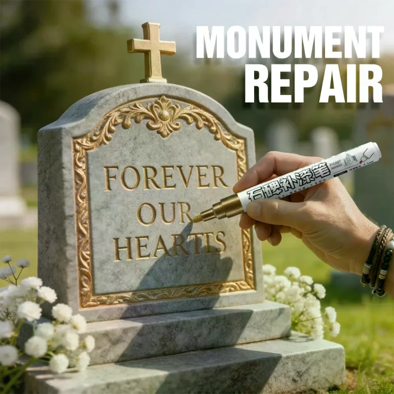 1Pcs Golden Tombstone Marker Pen Restores Faded Text On Tombstones And Granite Surfaces, Weather-Resistant, Quick-Drying Pen 1Pcs Golden Tombstone Marker Pen Restores Faded Text On Tombstones And Granite Surfaces, Weather-Resistant, Quick-Drying Pen