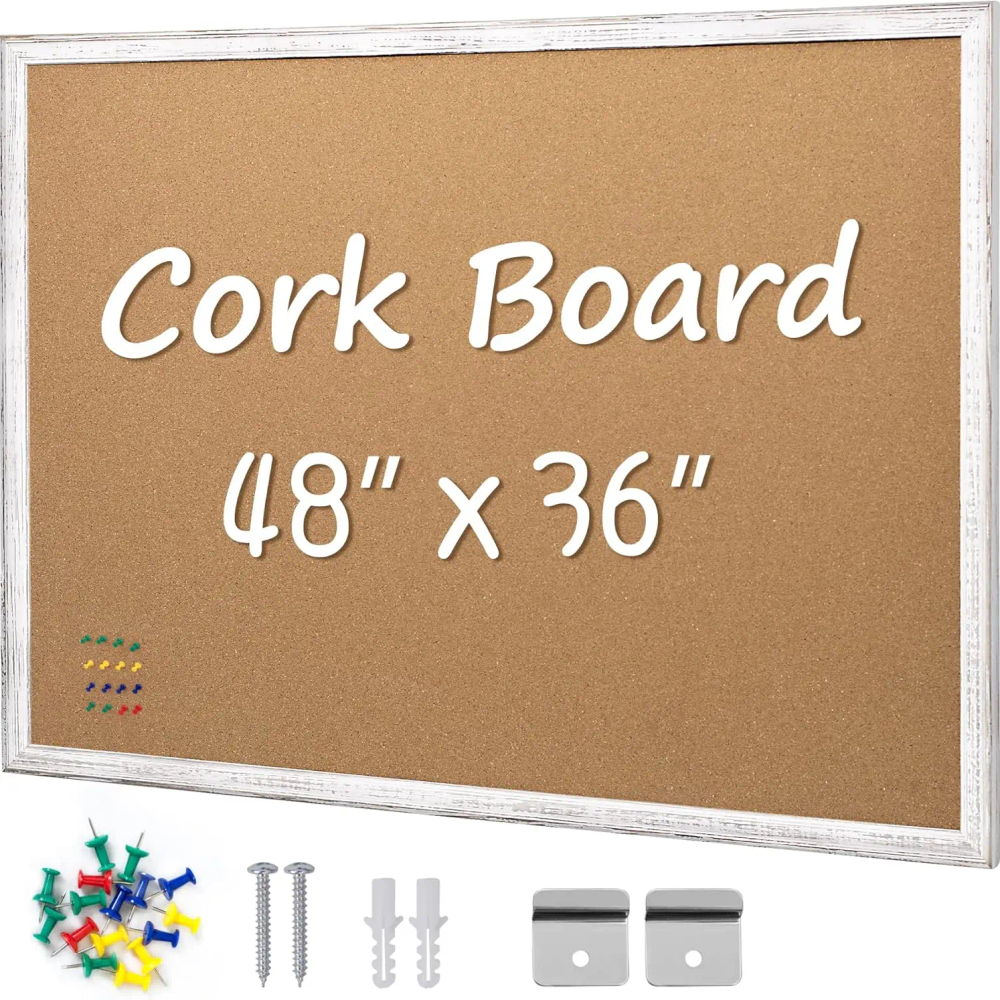 Cork Bulletin Board 36x48, White Wood Framed Large Notice Board with 16 Push Pins for Home Office School Wall Mounted Cork Bulletin Board 36x48, White Wood Framed Large Notice Board with 16 Push Pins for Home Office School Wall Mounted