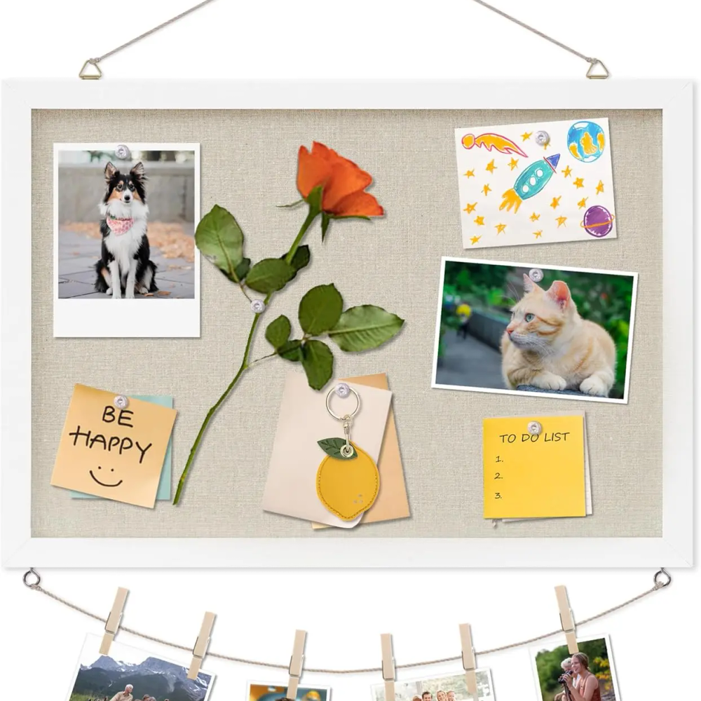 Linen White Cork Board 17x12 inch, Hanging Bulletin Board for Home Office School Message Board