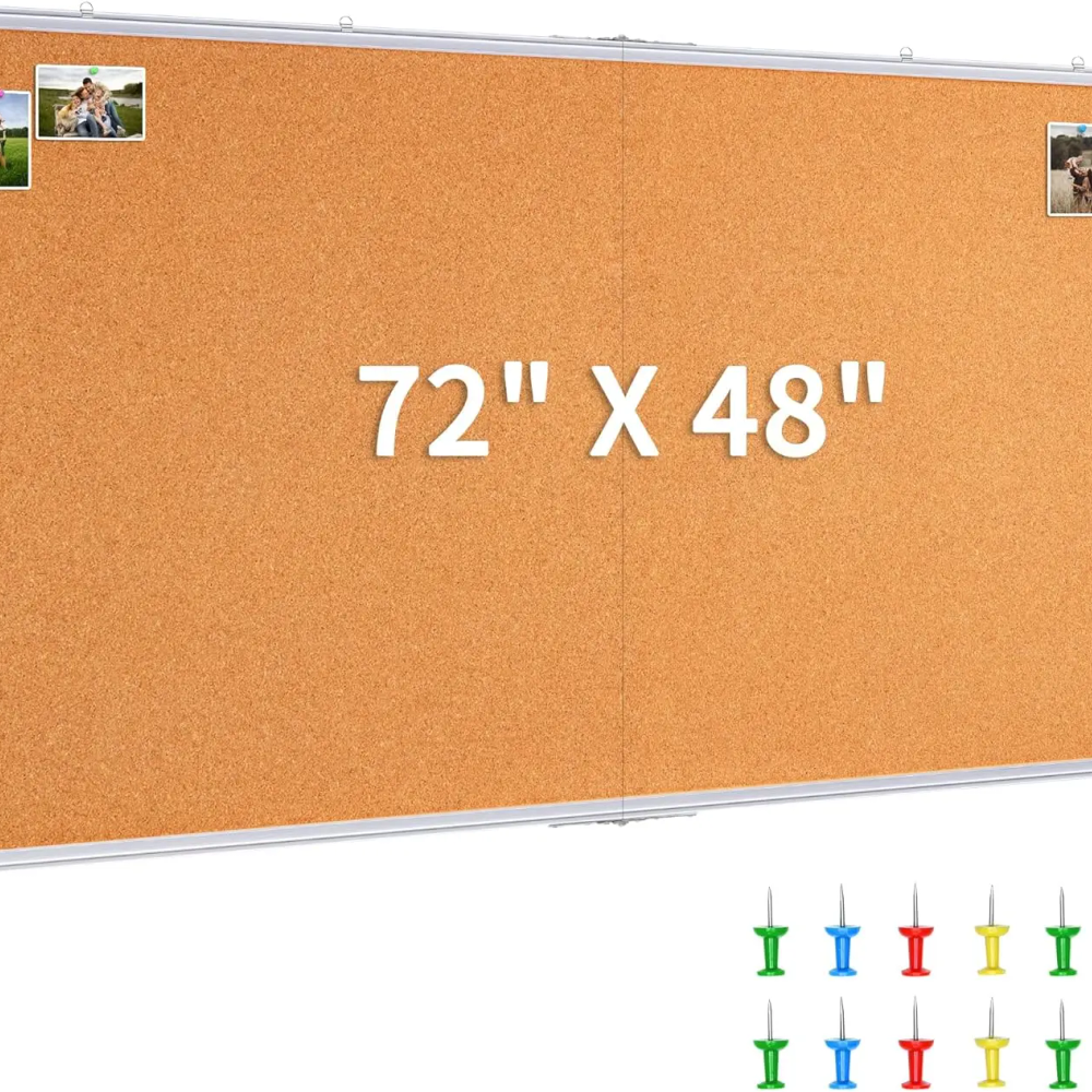 Large Cork Board 72 x 48 in, Bulletin Board for Walls with Aluminum Frame, Foldable Wall Mounted Pin Memo Board for Office Home Large Cork Board 72 x 48 in, Bulletin Board for Walls with Aluminum Frame, Foldable Wall Mounted Pin Memo Board for Office Home