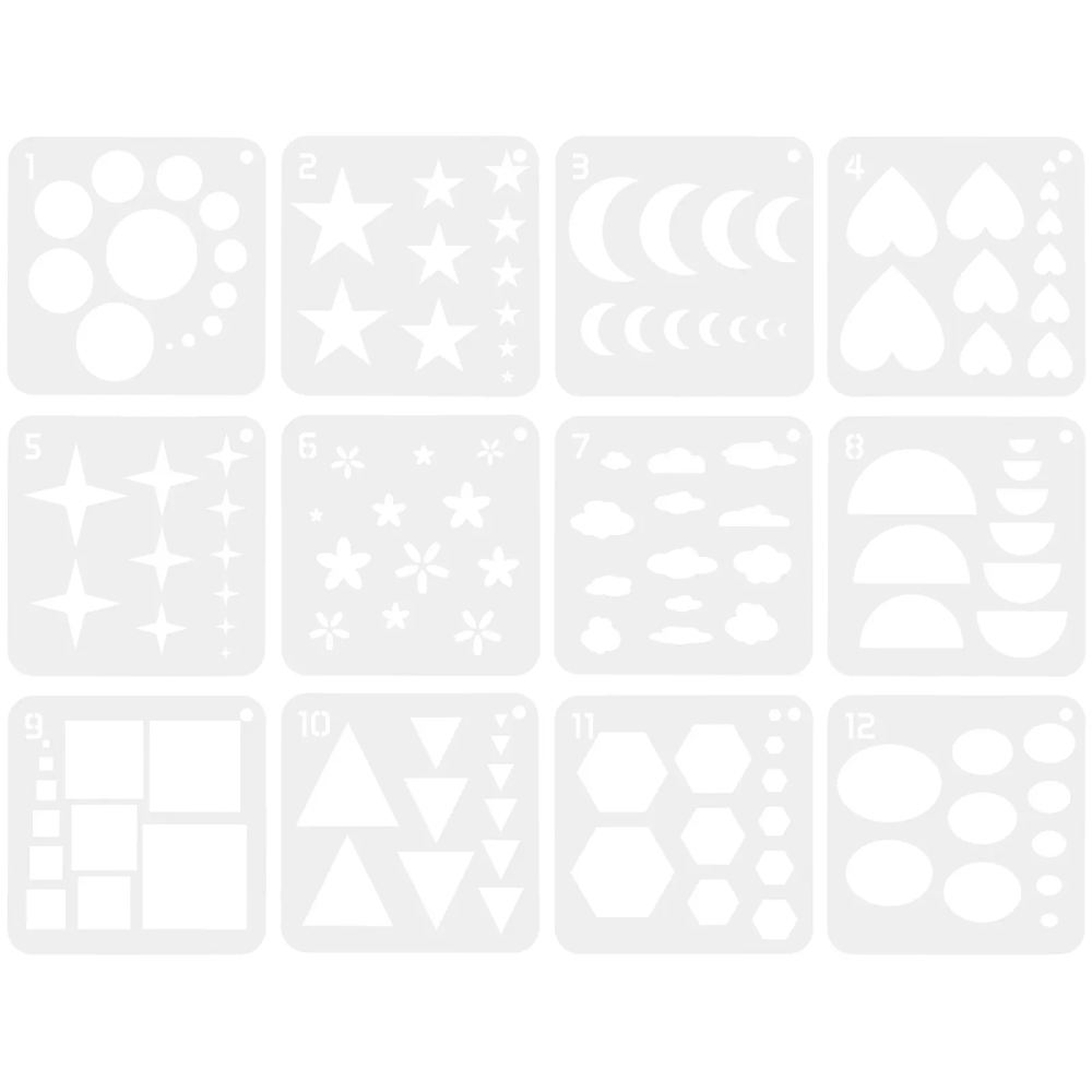12Pcs Geometric Stencils Set Reusable Plastic Craft Stencils for Kids Students Teachers Canvas Fabric Wall Art 12Pcs Geometric Stencils Set Reusable Plastic Craft Stencils for Kids Students Teachers Canvas Fabric Wall Art