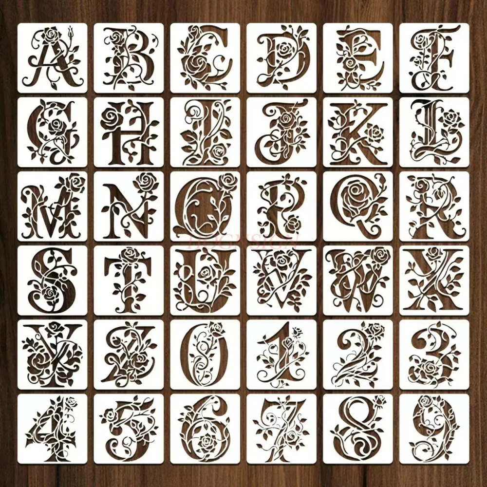 36pcs/set English alphanumeric hollow template, plastic template, DIY decorative printing template, handmade 36pcs/set English alphanumeric hollow template, plastic template, DIY decorative printing template, handmade