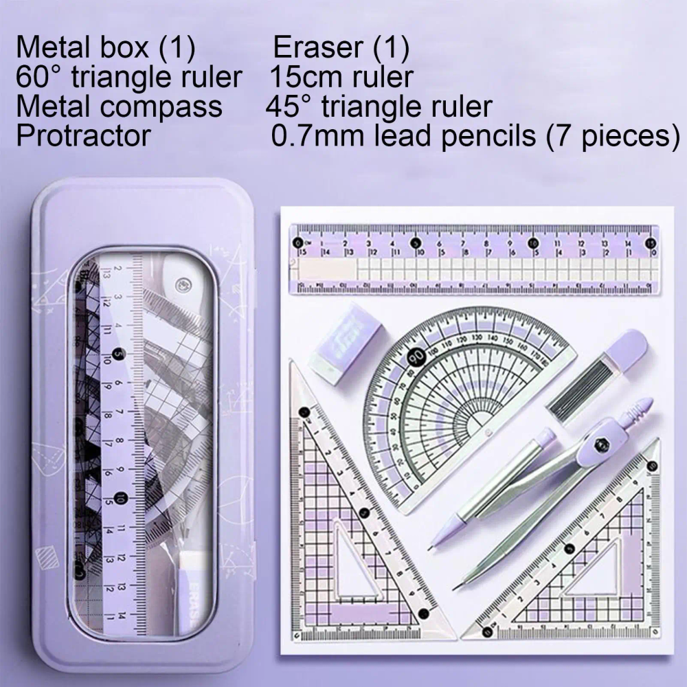 Geometry Set For Students Geometry Ruler Compass Kit For School Drafting Tools Stationery With Storage Box For Kids Teens Girls Geometry Set For Students Geometry Ruler Compass Kit For School Drafting Tools Stationery With Storage Box For Kids Teens Girls