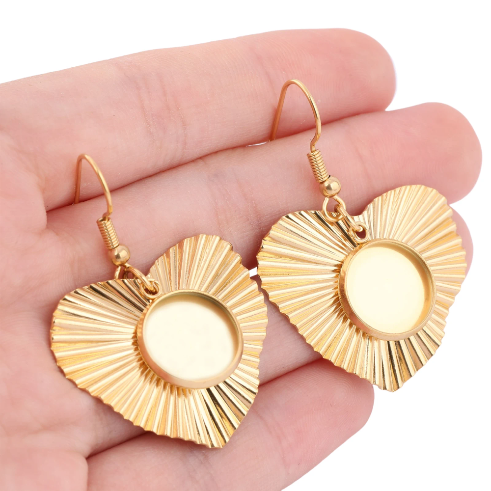 6pcs Stainless Steel Gold Plated Fit 12mm Cabochon Earring Base Setting Blanks With Heart Charm Diy Hooks Findings 6pcs Stainless Steel Gold Plated Fit 12mm Cabochon Earring Base Setting Blanks With Heart Charm Diy Hooks Findings