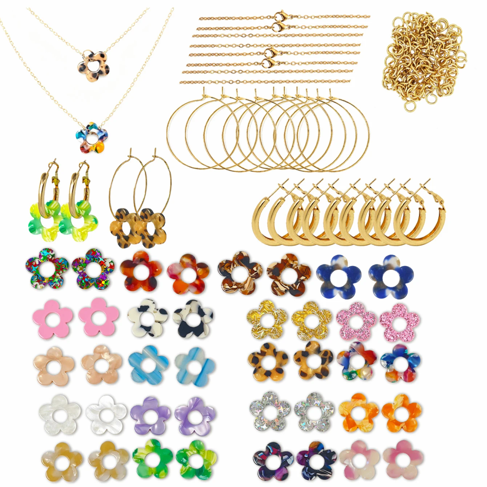 Cute Colorful Sequin Acrylic Flower DIY Earrings Necklaces Keychains Jewelry Making Kit With Extra Matching Accessories Cute Colorful Sequin Acrylic Flower DIY Earrings Necklaces Keychains Jewelry Making Kit With Extra Matching Accessories