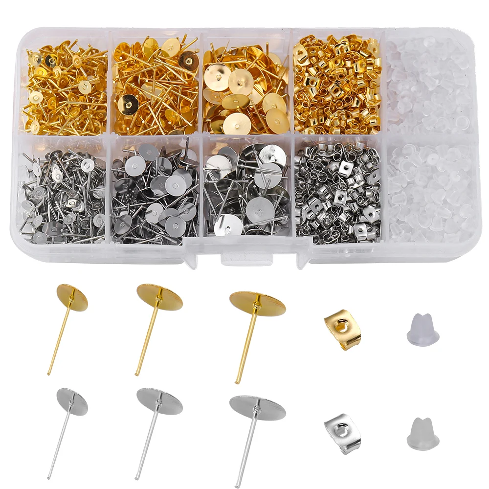 1400Pcs/Lot Blank Post Earring Studs Base Pins Box With Earring Plug Findings Ear Back For DIY Jewelry Making Kits Jewelry Box 1400Pcs/Lot Blank Post Earring Studs Base Pins Box With Earring Plug Findings Ear Back For DIY Jewelry Making Kits Jewelry Box