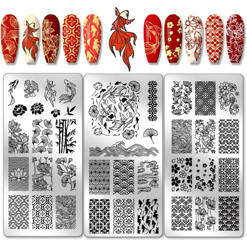 3pcs Koi Nail Stamping Plates East Lotus Nail Stamper Plum Bossom Art Stencils Print Stencils Stainless making kit 3pcs Koi Nail Stamping Plates East Lotus Nail Stamper Plum Bossom Art Stencils Print Stencils Stainless making kit