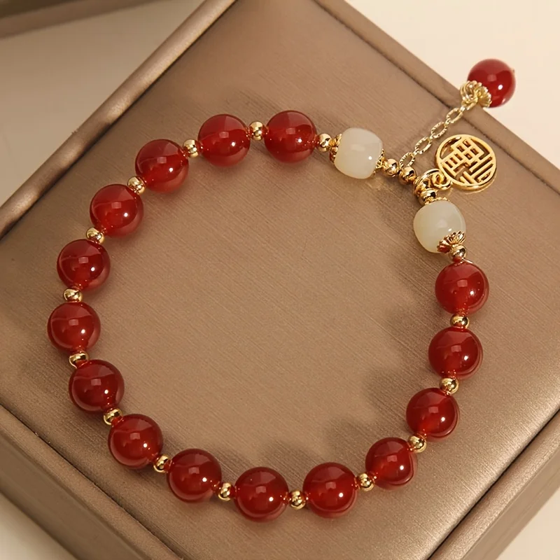 Women's Chinese Lucky Fortune Bracelet - Red Good Luck Charm Beads with Fu Character, Elegant Vintage Jewelry Gift for Mothers Day, Birthdays & Daily Wear for Luck Women's Chinese Lucky Fortune Bracelet - Red Good Luck Charm Beads with Fu Character, Elegant Vintage Jewelry Gift for Mothers Day, Birthdays & Daily Wear for Luck