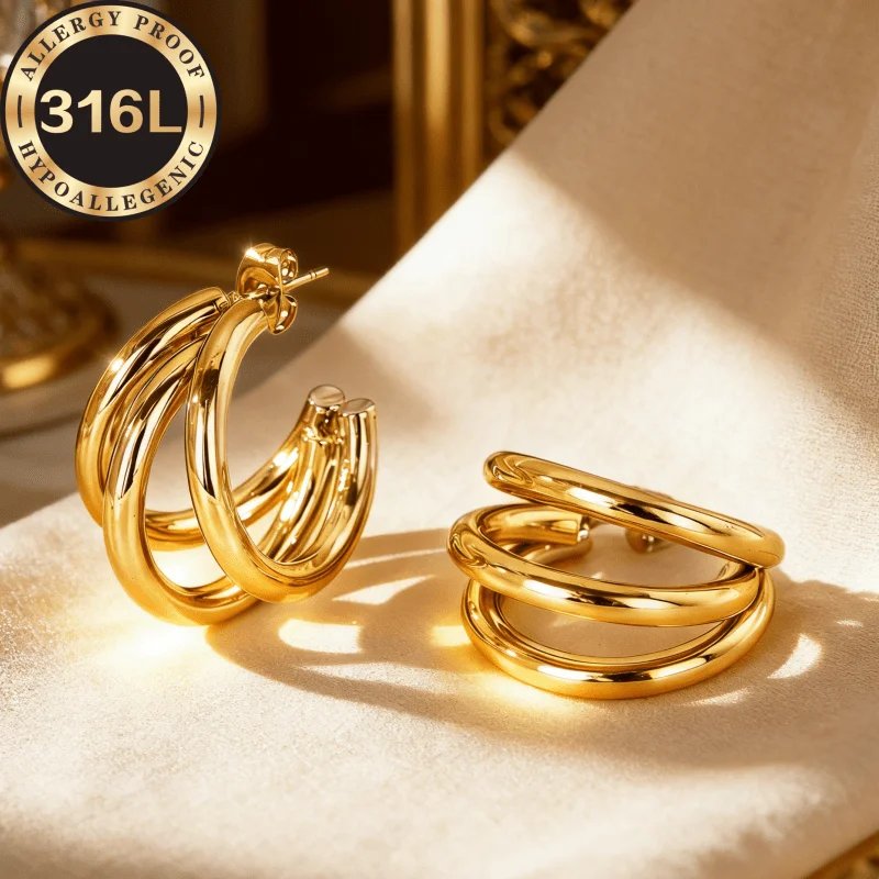 Golden Hypoallergenic Stainless Steel Earrings | High-Quality, Anti-Fading, Comfortable and Versatile, Simple and Elegant Golden Hypoallergenic Stainless Steel Earrings | High-Quality, Anti-Fading, Comfortable and Versatile, Simple and Elegant