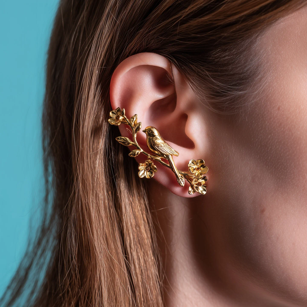 Luxury-Style Three-Dimensional Bird and Flower Stud Earrings in Copper Material for Women's Jewelry, Suitable for Party Wear Luxury-Style Three-Dimensional Bird and Flower Stud Earrings in Copper Material for Women's Jewelry, Suitable for Party Wear