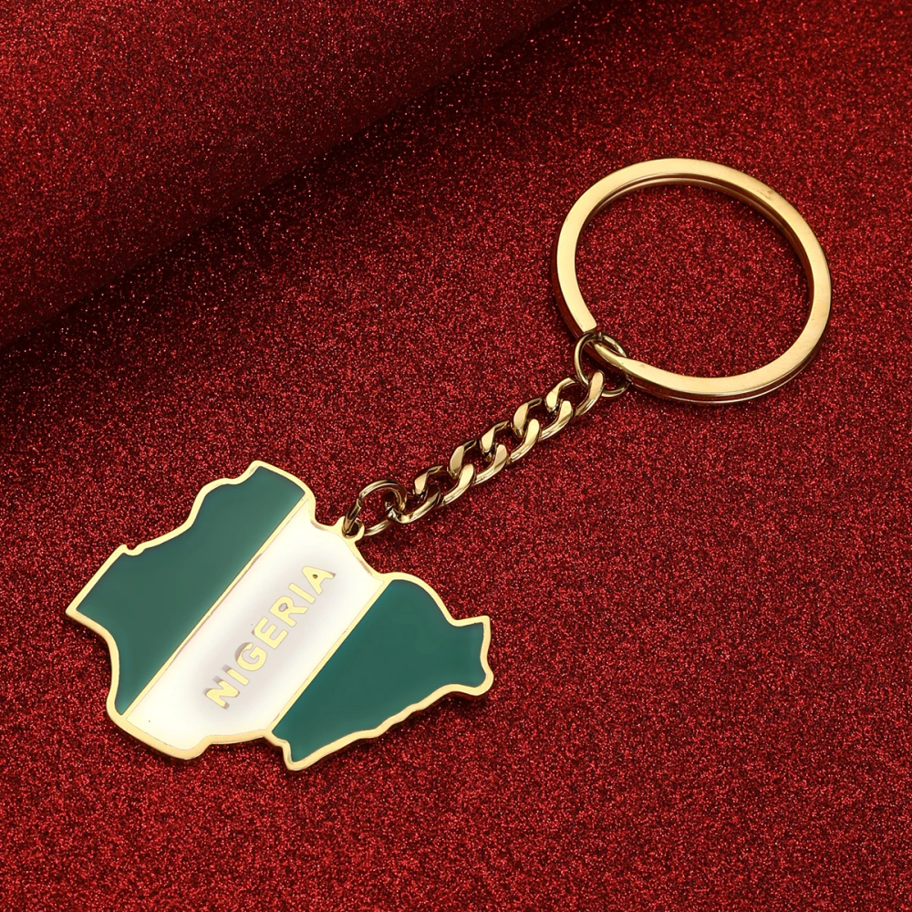 Stainless Steel Enamel Nigeria Map Flag Keychain Trendy Nigerian Chain Jewelry Stainless Steel Enamel Nigeria Map Flag Keychain Trendy Nigerian Chain Jewelry