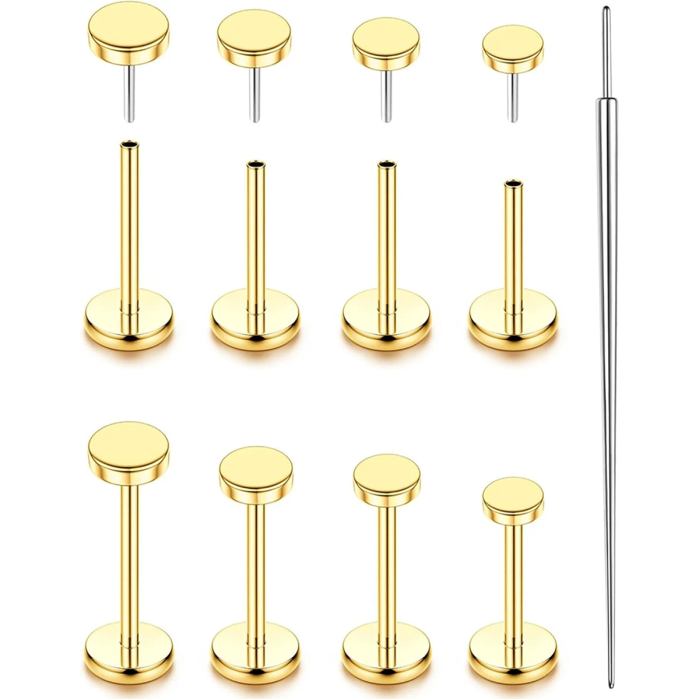 Drperfect Threadless Flat Back Earrings Gold-plated Nose Rings Studs for Women Men Surgical Steel Cartilage Helix Piercing Jewel Drperfect Threadless Flat Back Earrings Gold-plated Nose Rings Studs for Women Men Surgical Steel Cartilage Helix Piercing Jewel