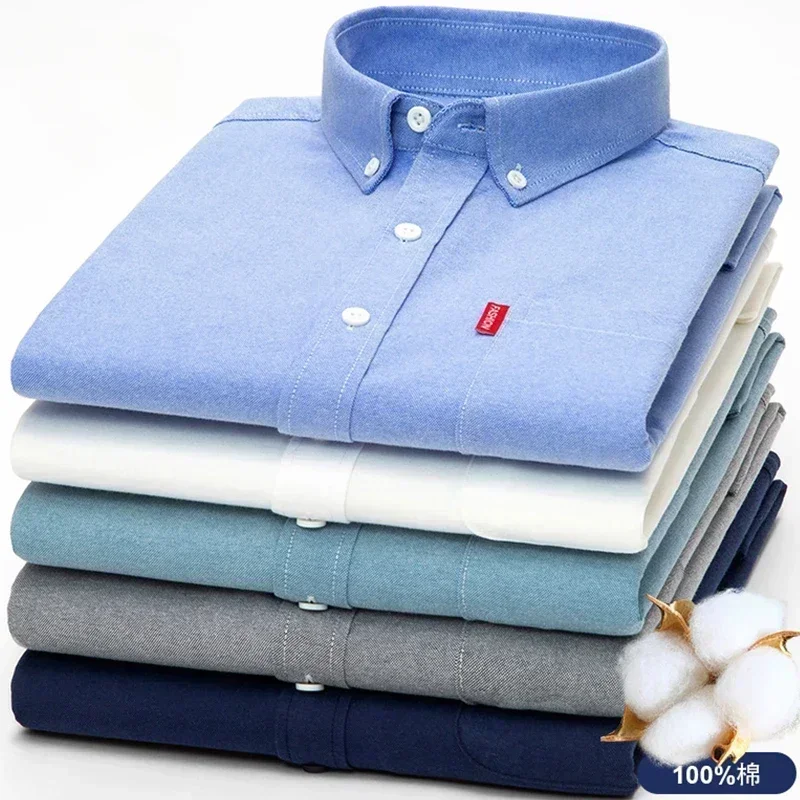 100% Pure Cotton Men's Solid Color Long Sleeve Shirt Youth Casual Cotton Oxford Spun Large Size Shirt Men's 100% Pure Cotton Men's Solid Color Long Sleeve Shirt Youth Casual Cotton Oxford Spun Large Size Shirt Men's