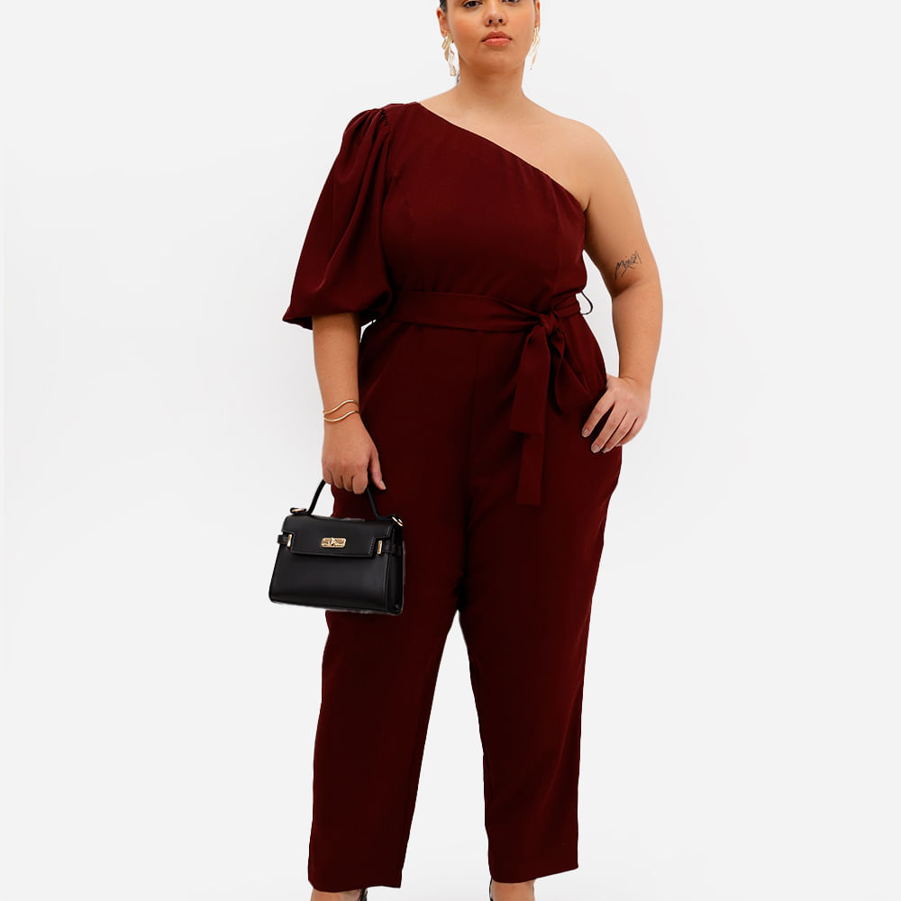 Macacão ombro único feminino plus size vinho Macacão ombro único feminino plus size vinho