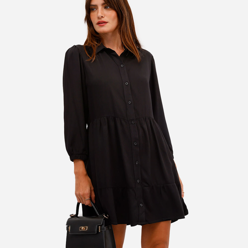 Vestido chemise curto feminino de viscose preto Vestido chemise curto feminino de viscose preto
