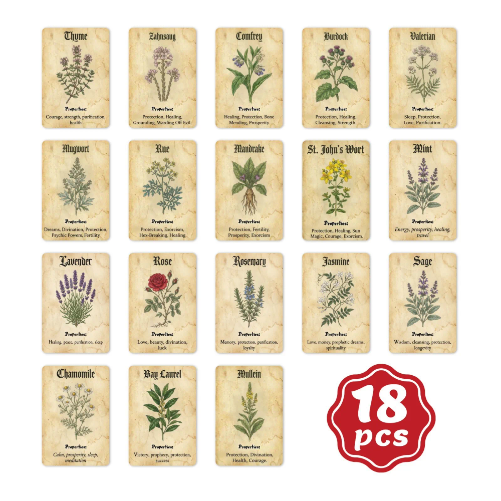 Vintage Magic Plant Theme Knowledge Decorative Cards 18 Pieces Mystical Herbs Witchcraft Art Collection Appreciation Vintage Magic Plant Theme Knowledge Decorative Cards 18 Pieces Mystical Herbs Witchcraft Art Collection Appreciation