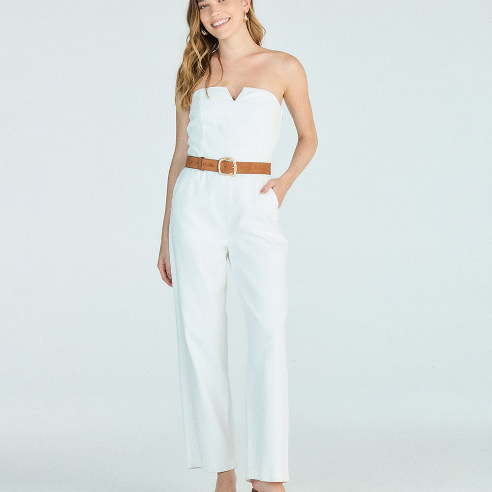 Macacão longo feminino sem alça off white Macacão longo feminino sem alça off white