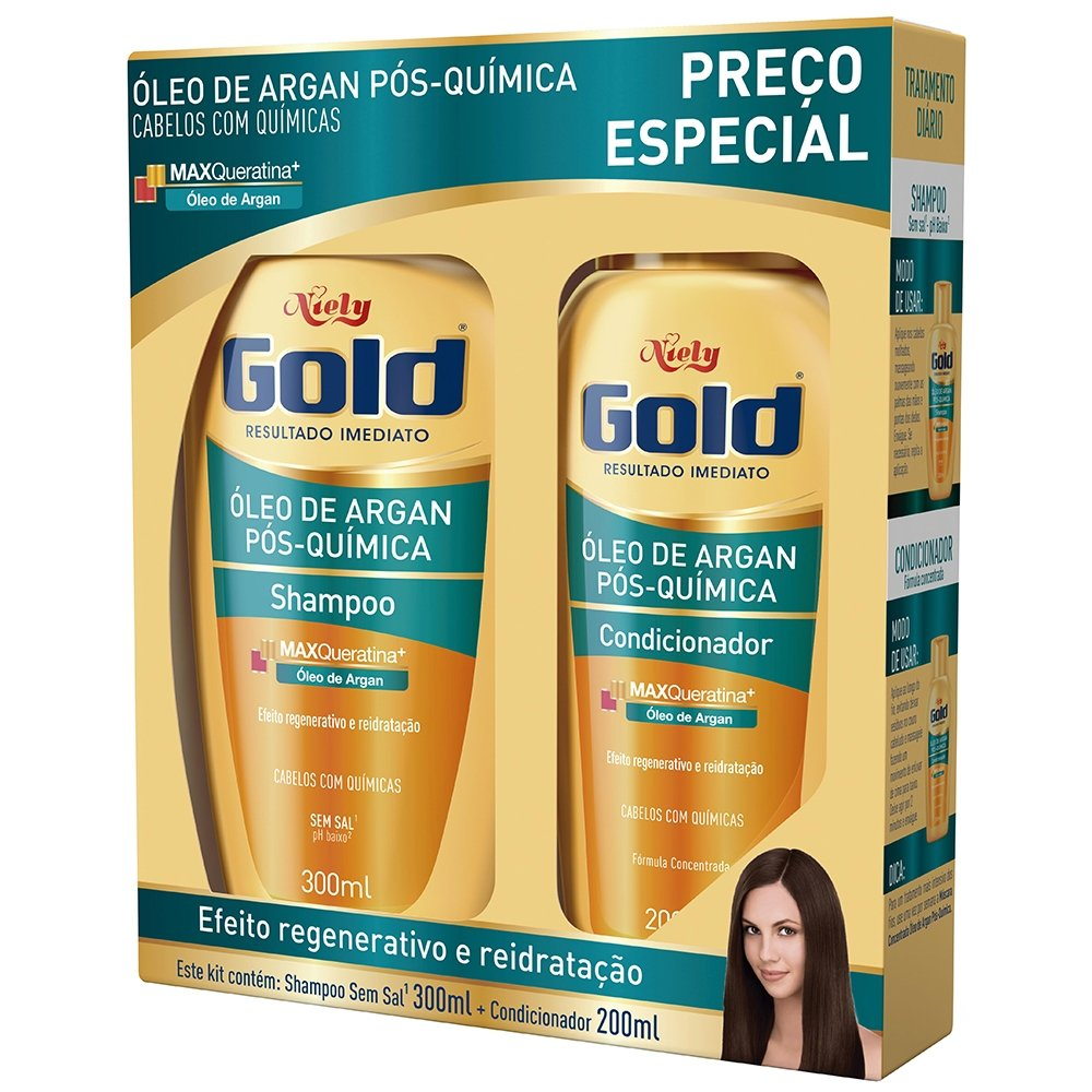 Shampoo Niely Gold 275ml + Condicionador Niely Pós Química 175ml Shampoo Niely Gold 275ml + Condicionador Niely Pós Química 175ml