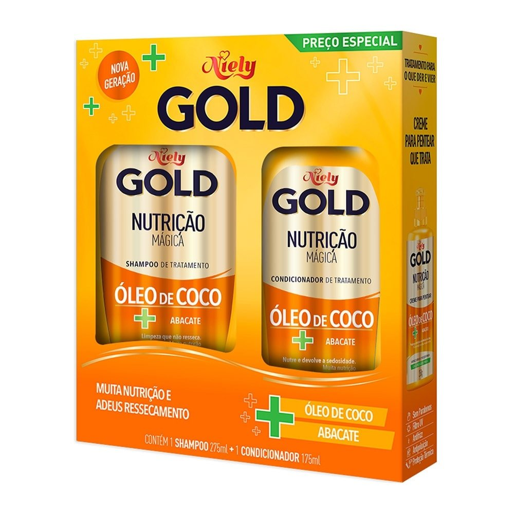 Shampoo Niely Gold 275ml + Condicionador Niely Nutrição Mágica 175ml Shampoo Niely Gold 275ml + Condicionador Niely Nutrição Mágica 175ml