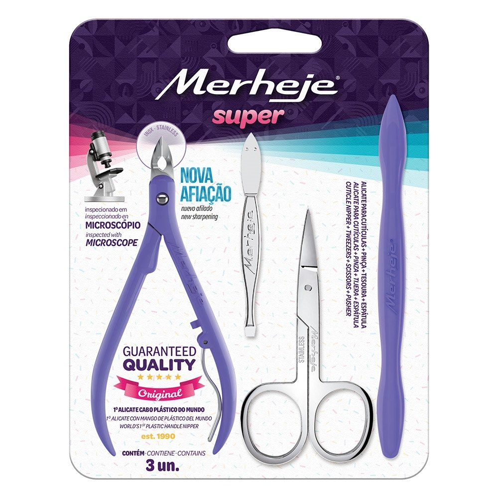 Alicate para Cutícula + Pinça + Espátula + Tesoura Merheje Lilás Alicate para Cutícula + Pinça + Espátula + Tesoura Merheje Lilás