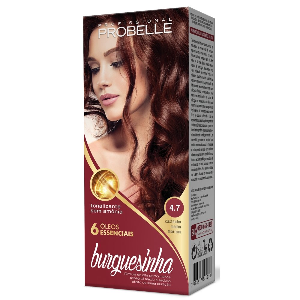 Tintura Probelle Burguesinha Tonalizante 4.7 Castanho Médio Marrom, 50ml Tintura Probelle Burguesinha Tonalizante 4.7 Castanho Médio Marrom, 50ml