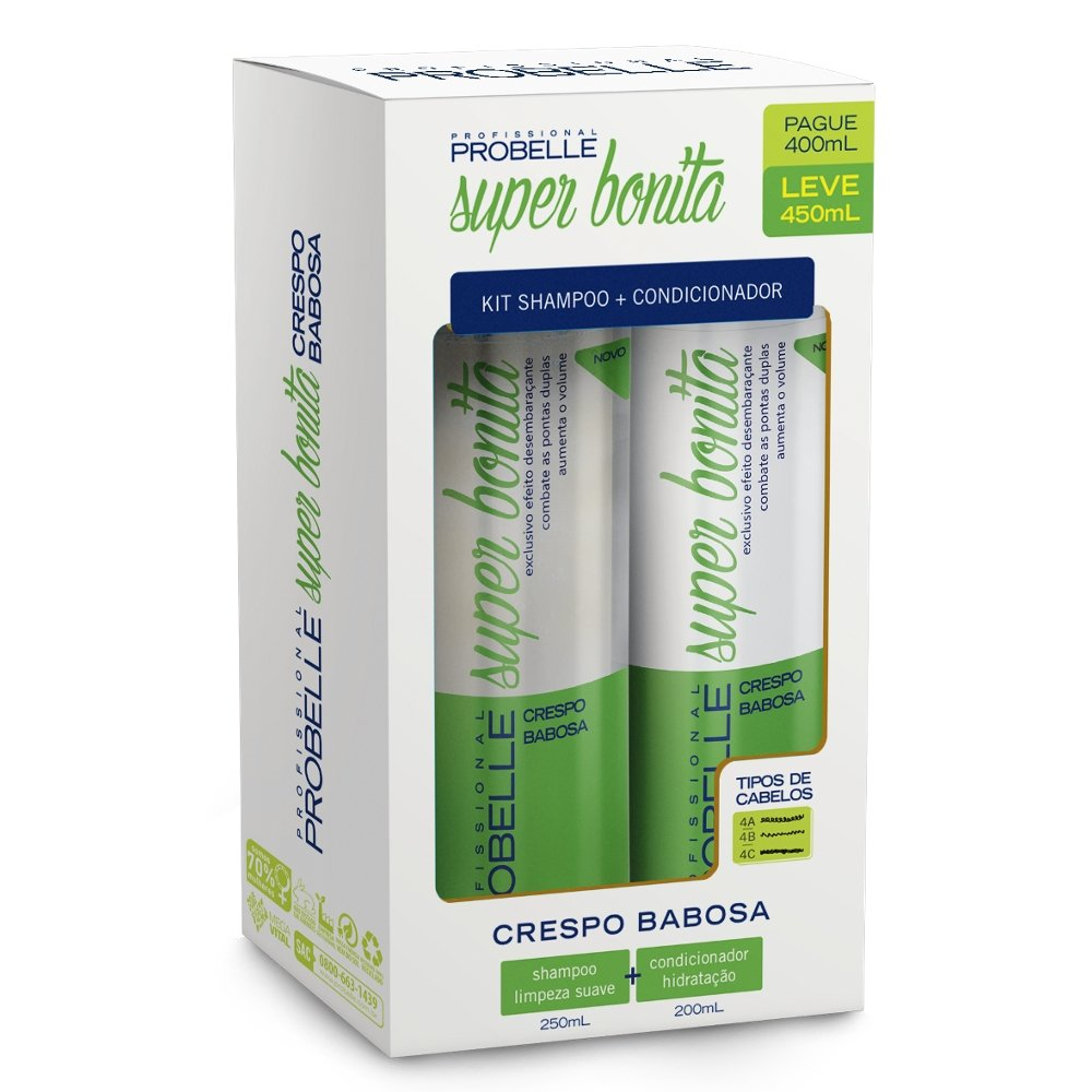 Shampoo 250ml + Condicionador Probelle Super Bonita Babosa Cabelo Crespo, 200ml Shampoo 250ml + Condicionador Probelle Super Bonita Babosa Cabelo Crespo, 200ml