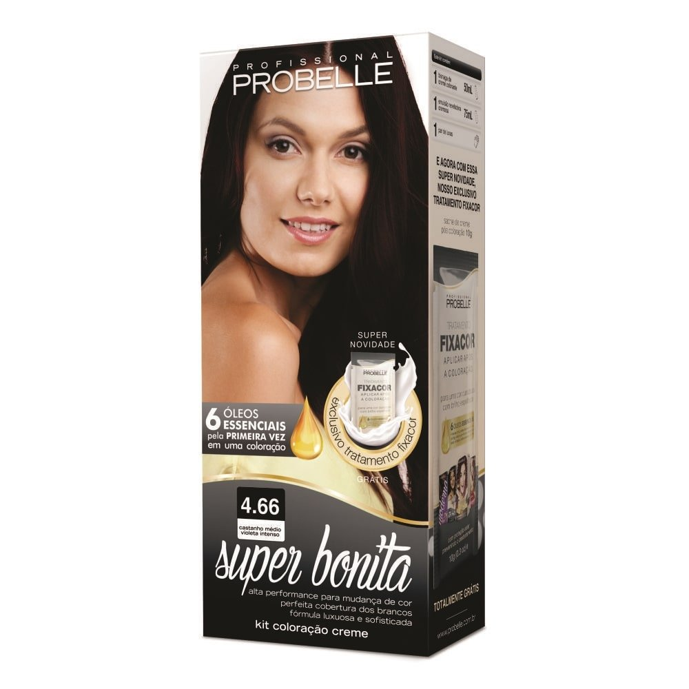 Tintura Probelle Super Bonita 4.66 Castanho Médio/Violeta Intenso 50ml Tintura Probelle Super Bonita 4.66 Castanho Médio/Violeta Intenso 50ml