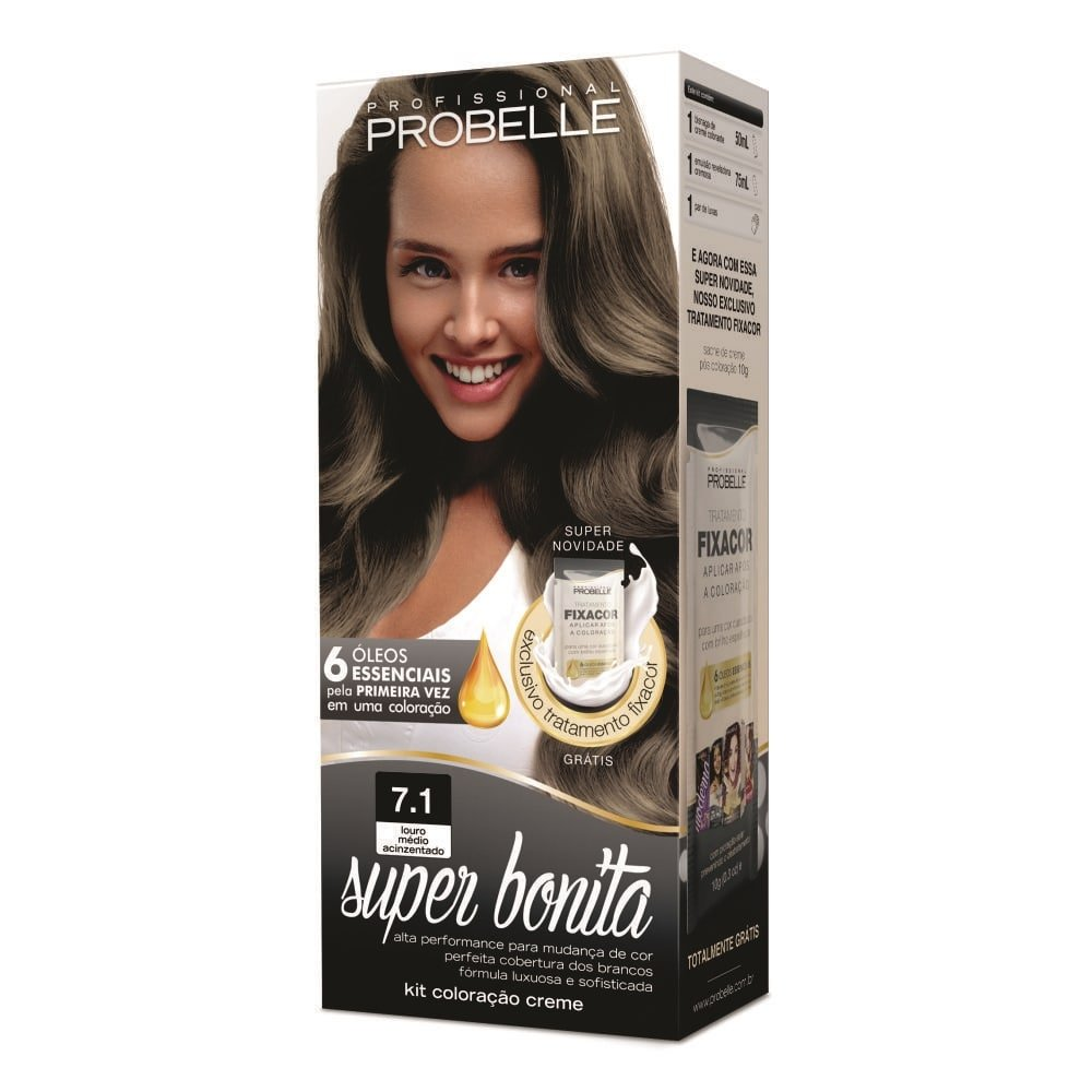 Tintura Probelle Super Bonita 7.1 Louro Médio Acinzentado 50ml Tintura Probelle Super Bonita 7.1 Louro Médio Acinzentado 50ml
