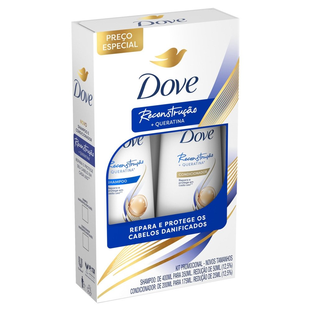 Kit Shampoo 350ml + Condicionador Dove Reconstrução + Queratina 175ml Kit Shampoo 350ml + Condicionador Dove Reconstrução + Queratina 175ml
