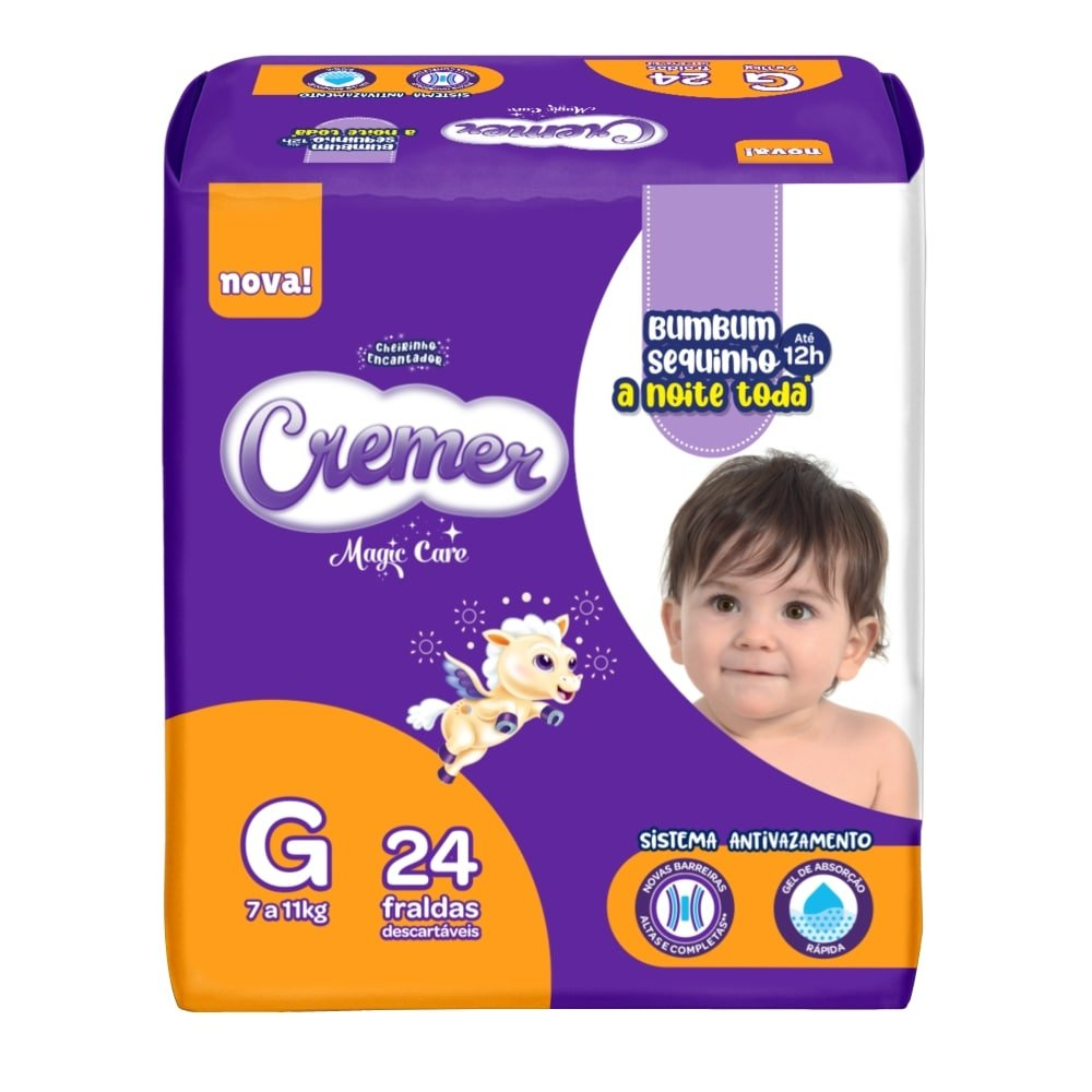 Fralda Descartável Cremer Jumbo Tamanho G - 8 Pacotes com 24 Fraldas - Total 192 Tiras Fralda Descartável Cremer Jumbo Tamanho G - 8 Pacotes com 24 Fraldas - Total 192 Tiras