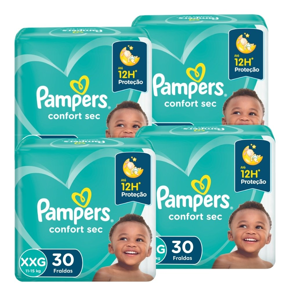 Fralda Descartável Pampers Confort Sec Tamanho XXG - 4 Pacotes com 30 Fraldas - Total 120 Tiras Fralda Descartável Pampers Confort Sec Tamanho XXG - 4 Pacotes com 30 Fraldas - Total 120 Tiras