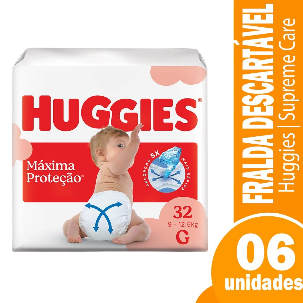 Fralda Descartável Huggies Supreme Care Tamanho G - 6 Pacotes com 32 Fraldas - Total 192 Tiras Fralda Descartável Huggies Supreme Care Tamanho G - 6 Pacotes com 32 Fraldas - Total 192 Tiras