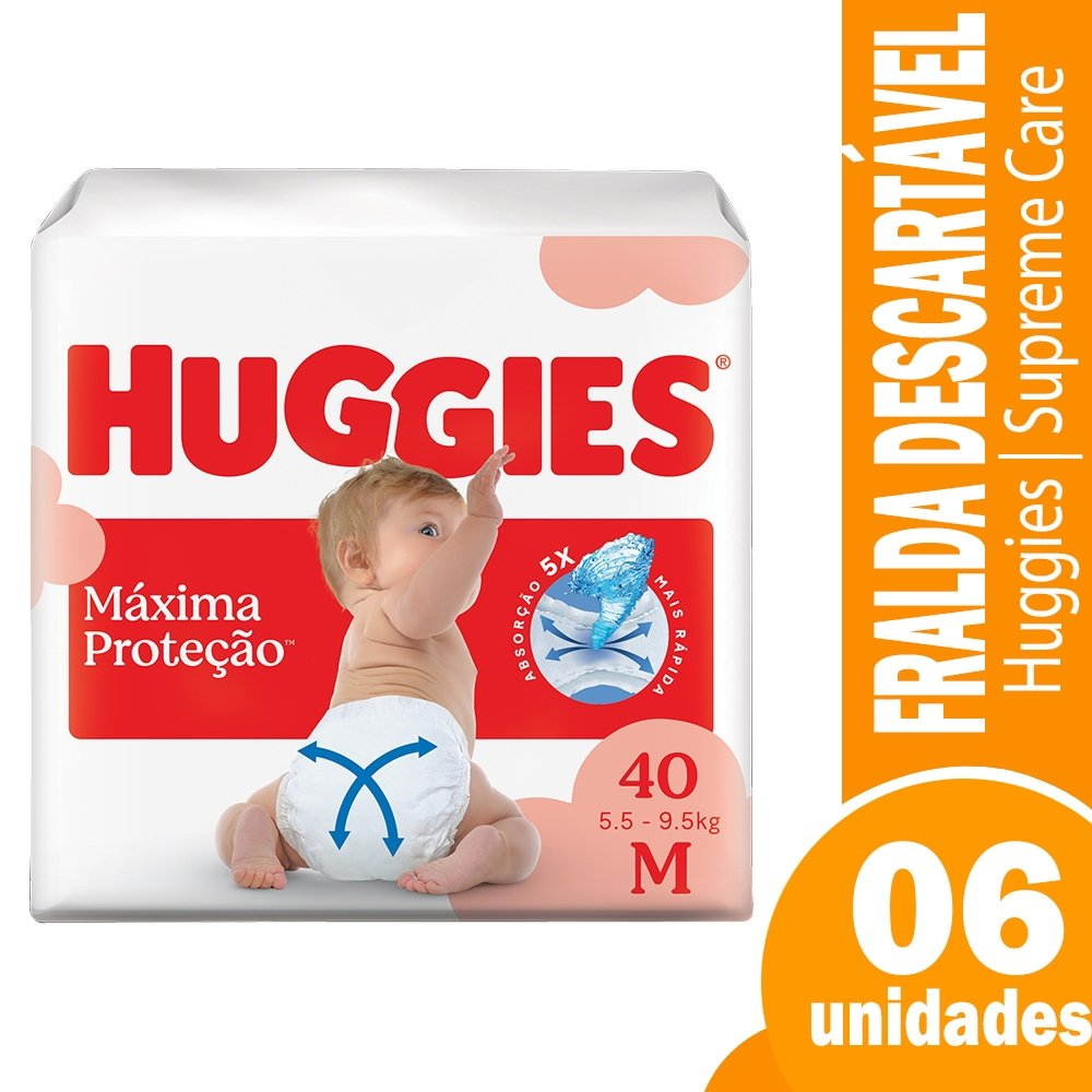 Fralda Descartável Huggies Supreme Care Mega Tamanho M - 6 Pacotes com 40 Fraldas - Total 240 Tiras Fralda Descartável Huggies Supreme Care Mega Tamanho M - 6 Pacotes com 40 Fraldas - Total 240 Tiras