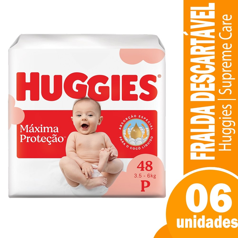 Fralda Descartável Huggies Supreme Care Tamanho P - 6 Pacotes com 48 Fraldas - Total 288 Tiras Fralda Descartável Huggies Supreme Care Tamanho P - 6 Pacotes com 48 Fraldas - Total 288 Tiras