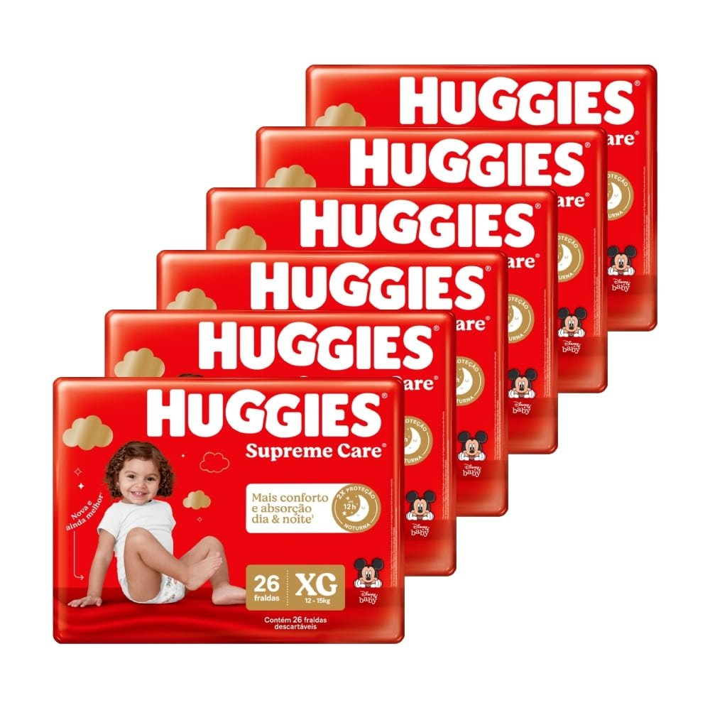 Fralda Descartável Huggies Supreme Care Tamanho XG - 6 Pacotes com 26 Fraldas - Total 156 Tiras Fralda Descartável Huggies Supreme Care Tamanho XG - 6 Pacotes com 26 Fraldas - Total 156 Tiras