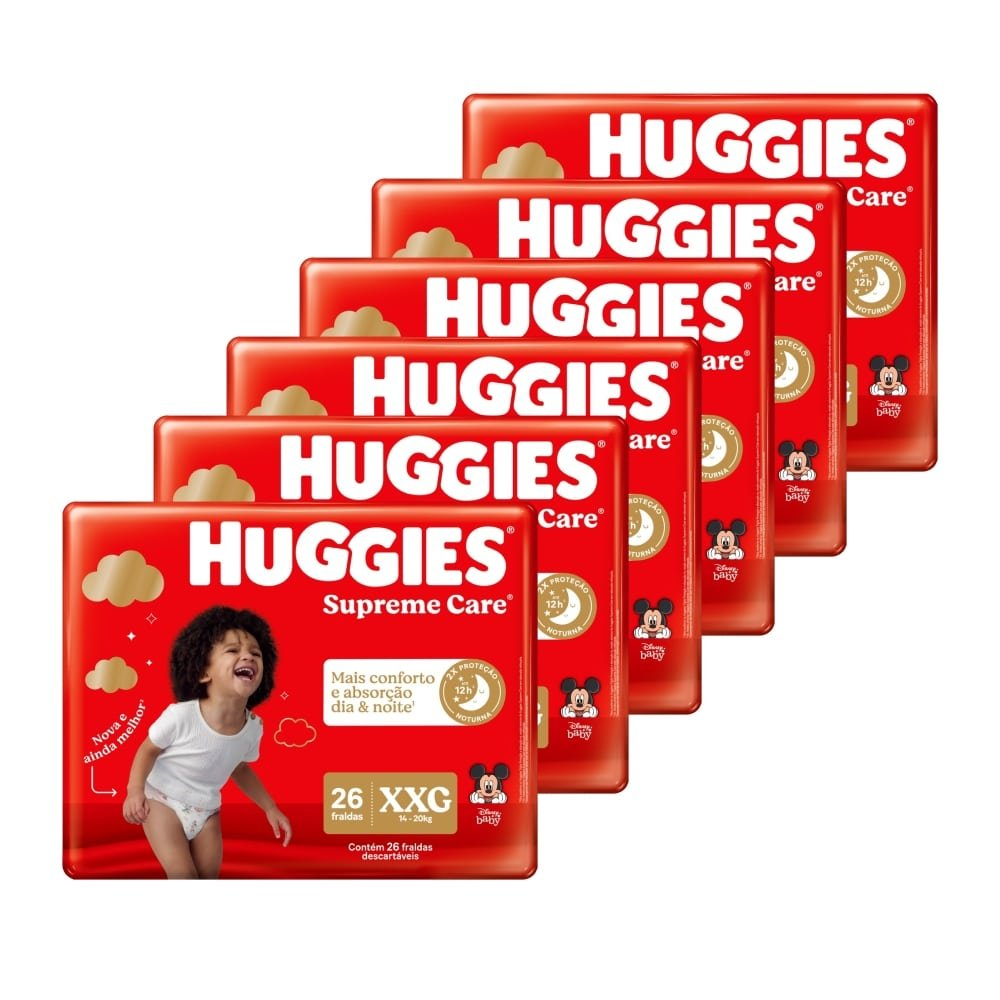 Fralda Descartável Huggies Supreme Care Mega Tamanho XXG - 6 Pacotes com 26 Fraldas - Total 156 Tiras Fralda Descartável Huggies Supreme Care Mega Tamanho XXG - 6 Pacotes com 26 Fraldas - Total 156 Tiras