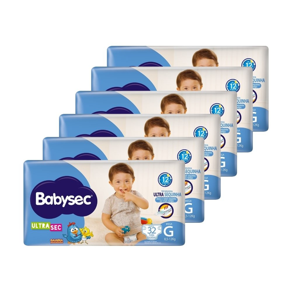 Fralda Descartável Babysec Galinha Pintadinha Ultra Mega Tamanho G - 6 Pacotes com 32 Fraldas - Total 192 Tiras Fralda Descartável Babysec Galinha Pintadinha Ultra Mega Tamanho G - 6 Pacotes com 32 Fraldas - Total 192 Tiras