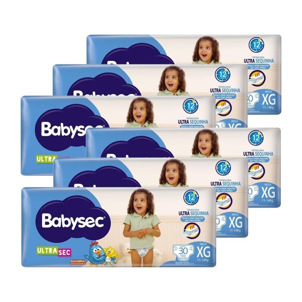 Fralda Descartável Babysec Ultra Mega Galinha Pintadinha Extra Grande - 6 Pacotes com 30 Fraldas - Total 180 Tiras Fralda Descartável Babysec Ultra Mega Galinha Pintadinha Extra Grande - 6 Pacotes com 30 Fraldas - Total 180 Tiras