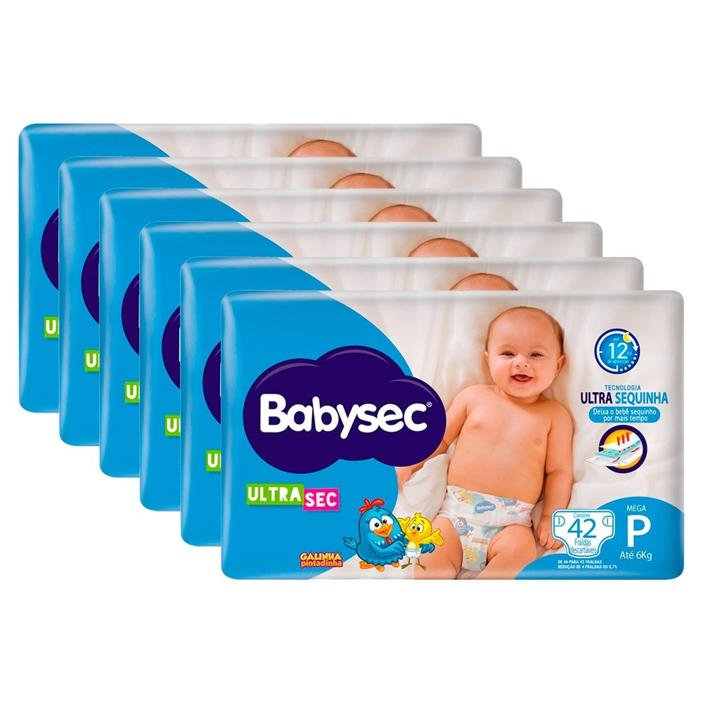 Fralda Descartável Babysec Ultra Mega Galinha Pintadinha Tamanho P - 6 Pacotes com 42 Fraldas - Total 252 Tiras Fralda Descartável Babysec Ultra Mega Galinha Pintadinha Tamanho P - 6 Pacotes com 42 Fraldas - Total 252 Tiras