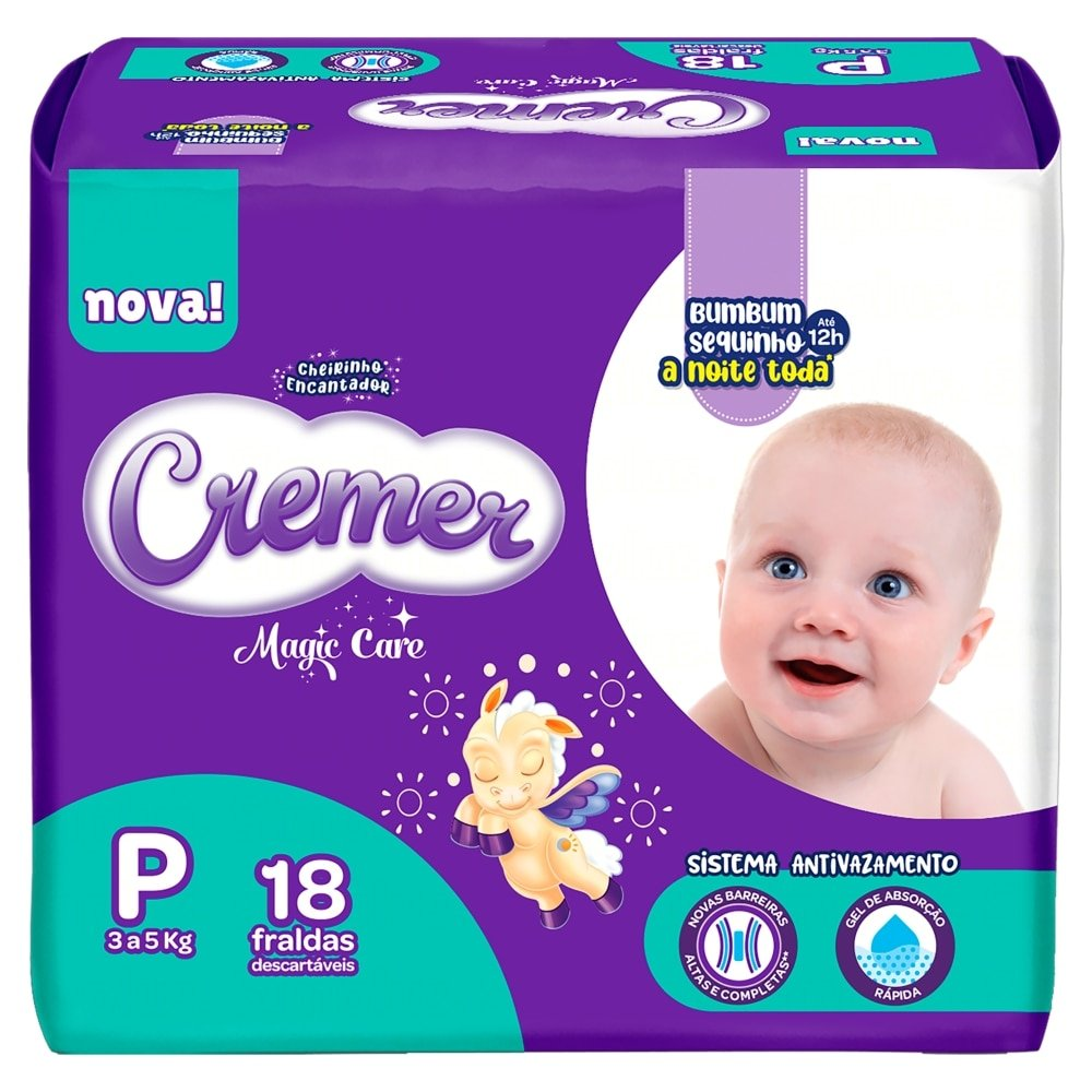 Fralda Descartável Cremer Jumbinho Tamanho P - 8 Pacotes com 18 Fraldas - Total 144 Tiras Fralda Descartável Cremer Jumbinho Tamanho P - 8 Pacotes com 18 Fraldas - Total 144 Tiras