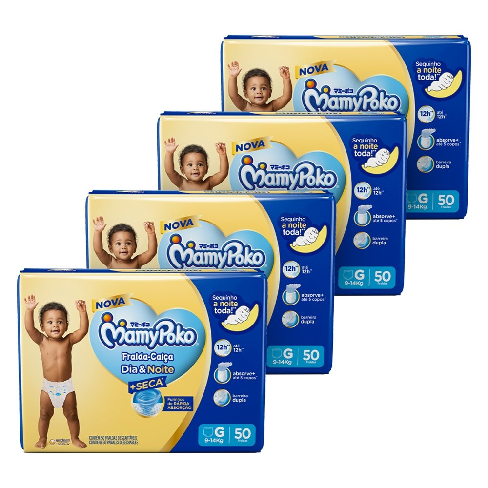 Fralda Descartável MamyPoko Calça Dia & Noite Tamanho G - 4 Pacotes com 50 Fraldas - Total 200 Tiras Fralda Descartável MamyPoko Calça Dia & Noite Tamanho G - 4 Pacotes com 50 Fraldas - Total 200 Tiras